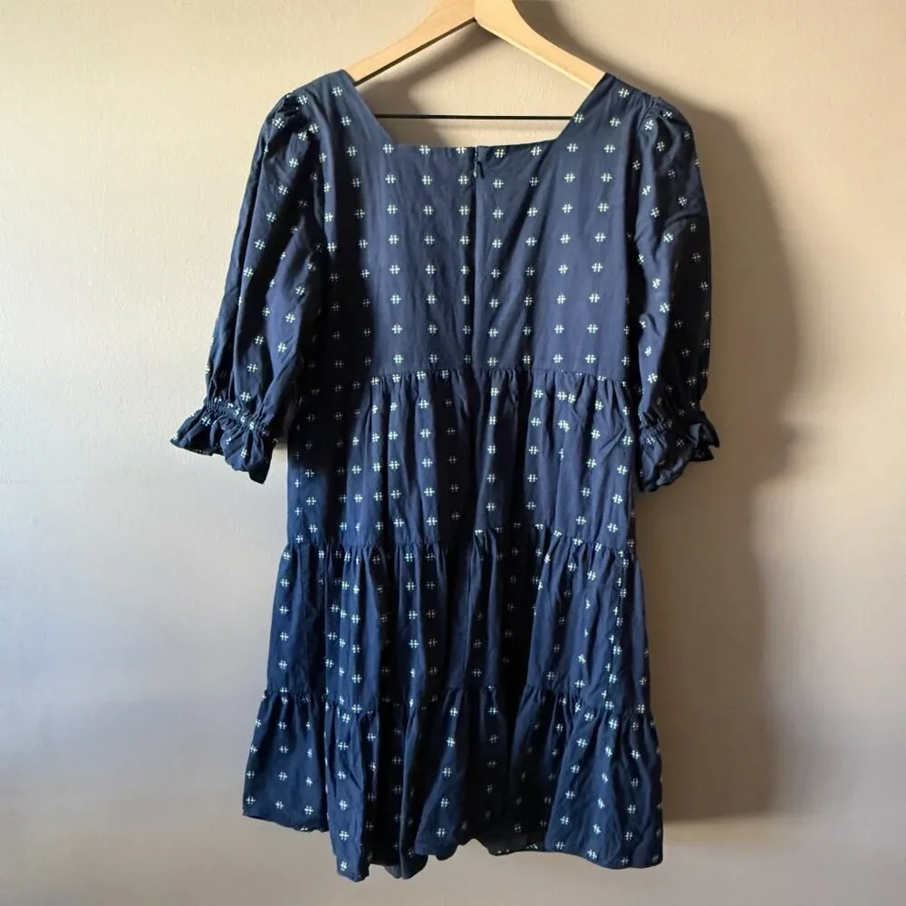 Women's 6 Madewell Square-Neck Puff-Sleeve Babydoll Dress Navy Mini - Picture 5 of 10